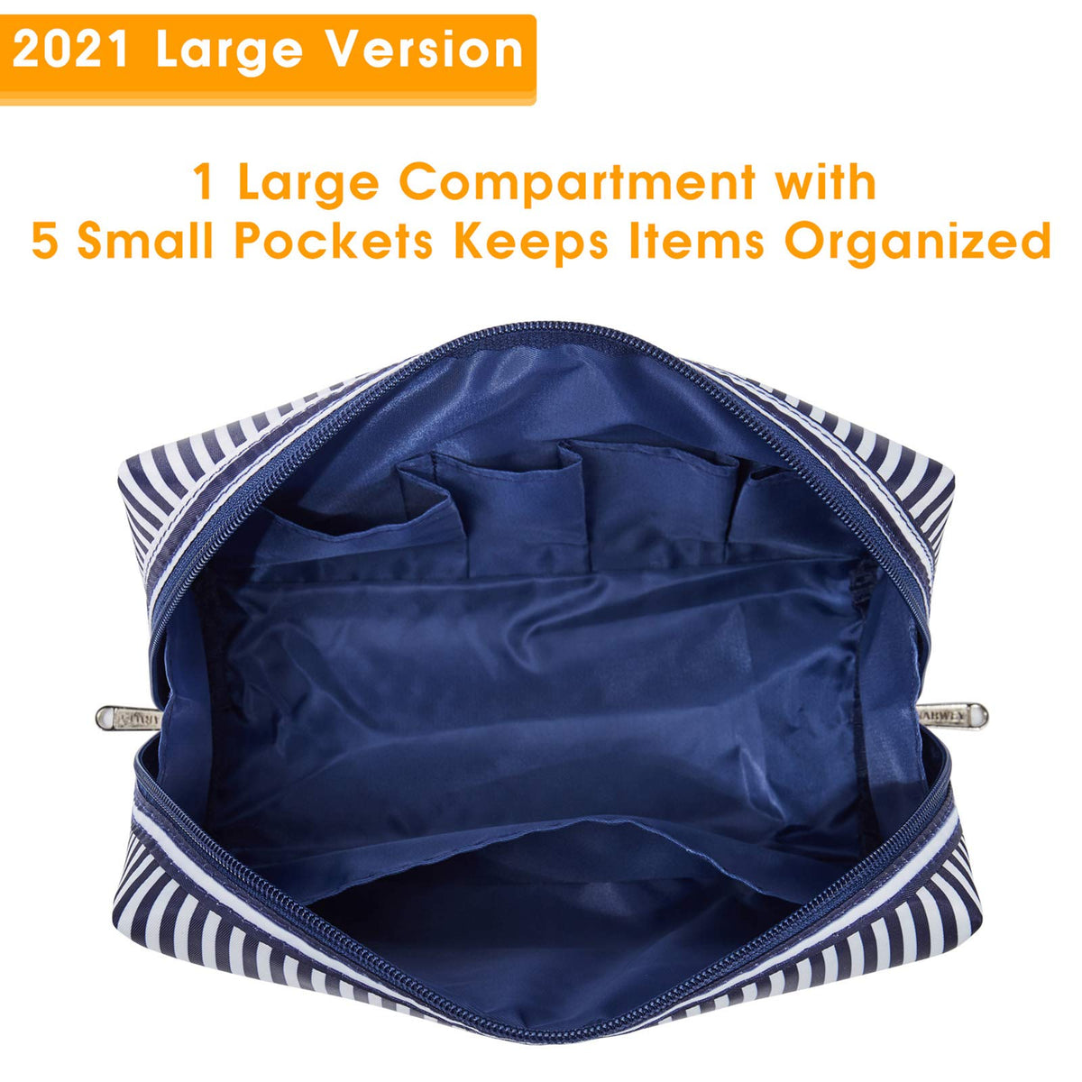 Narwey Large Makeup Bag Blue Stripe side view