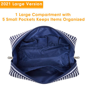 Narwey Large Makeup Bag Blue Stripe side view