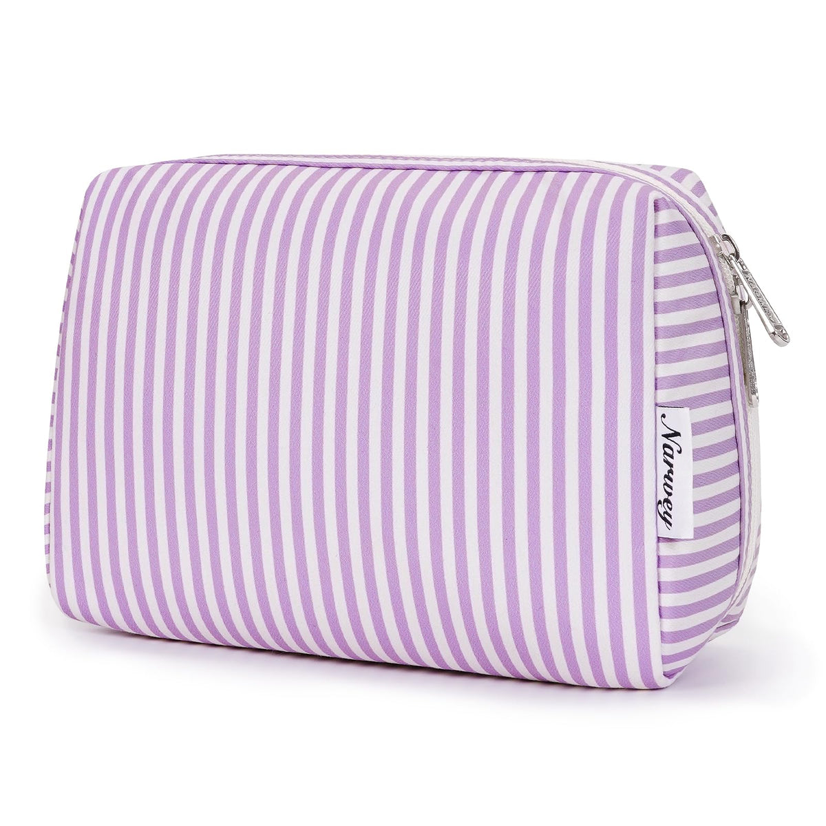 Narwey Large Striped Makeup Bag in Purple Stripe front view