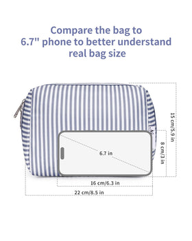 Narwey Large Striped Makeup Bag side view with raised protective edge