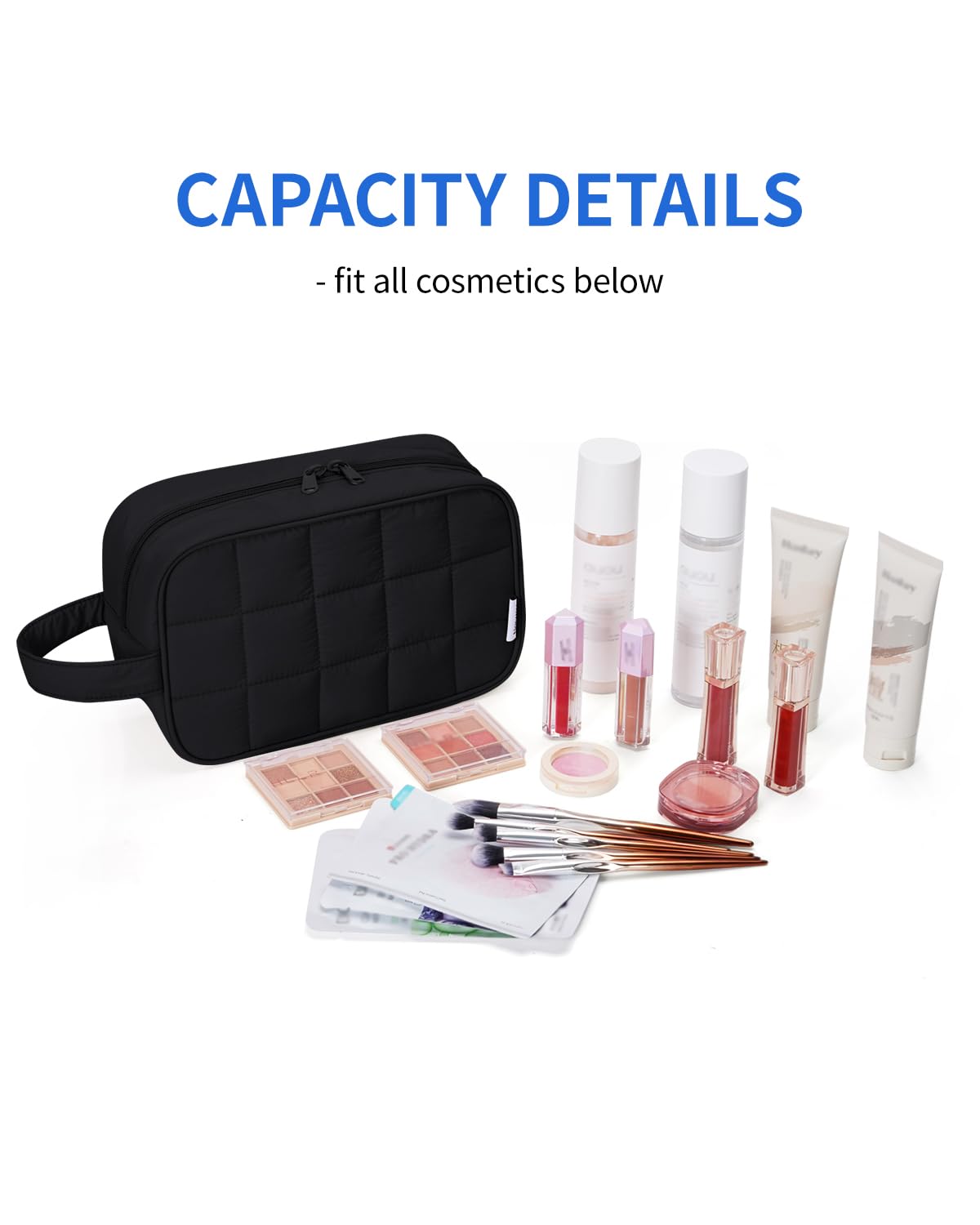 Narwey Quilted Makeup Bag black inside compartments