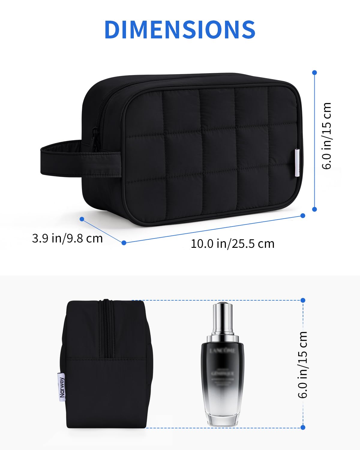 Narwey Quilted Makeup Bag black with side handle