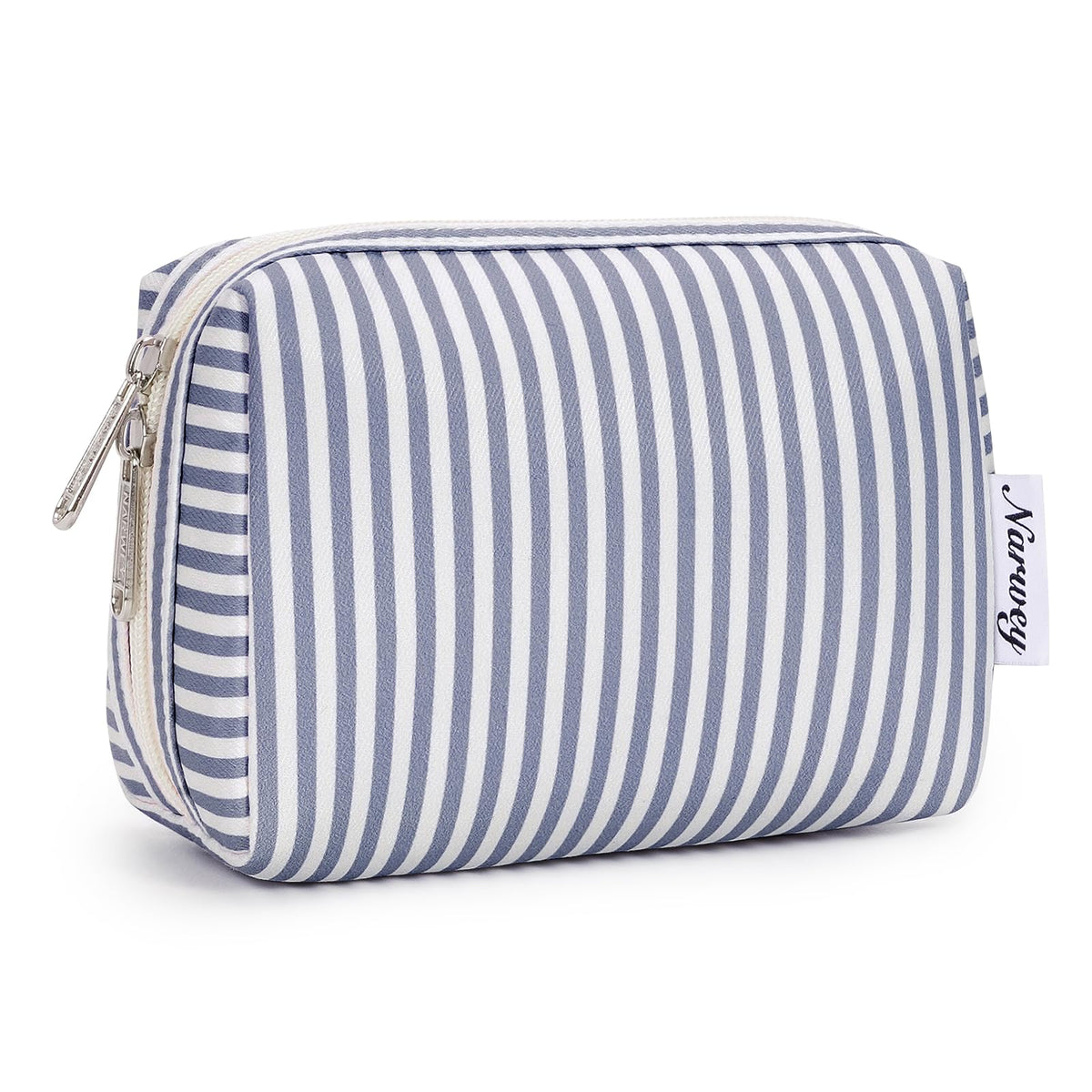 Narwey Small Striped Makeup Bag front view in greyish blue