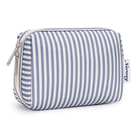 Narwey Small Striped Makeup Bag front view in greyish blue