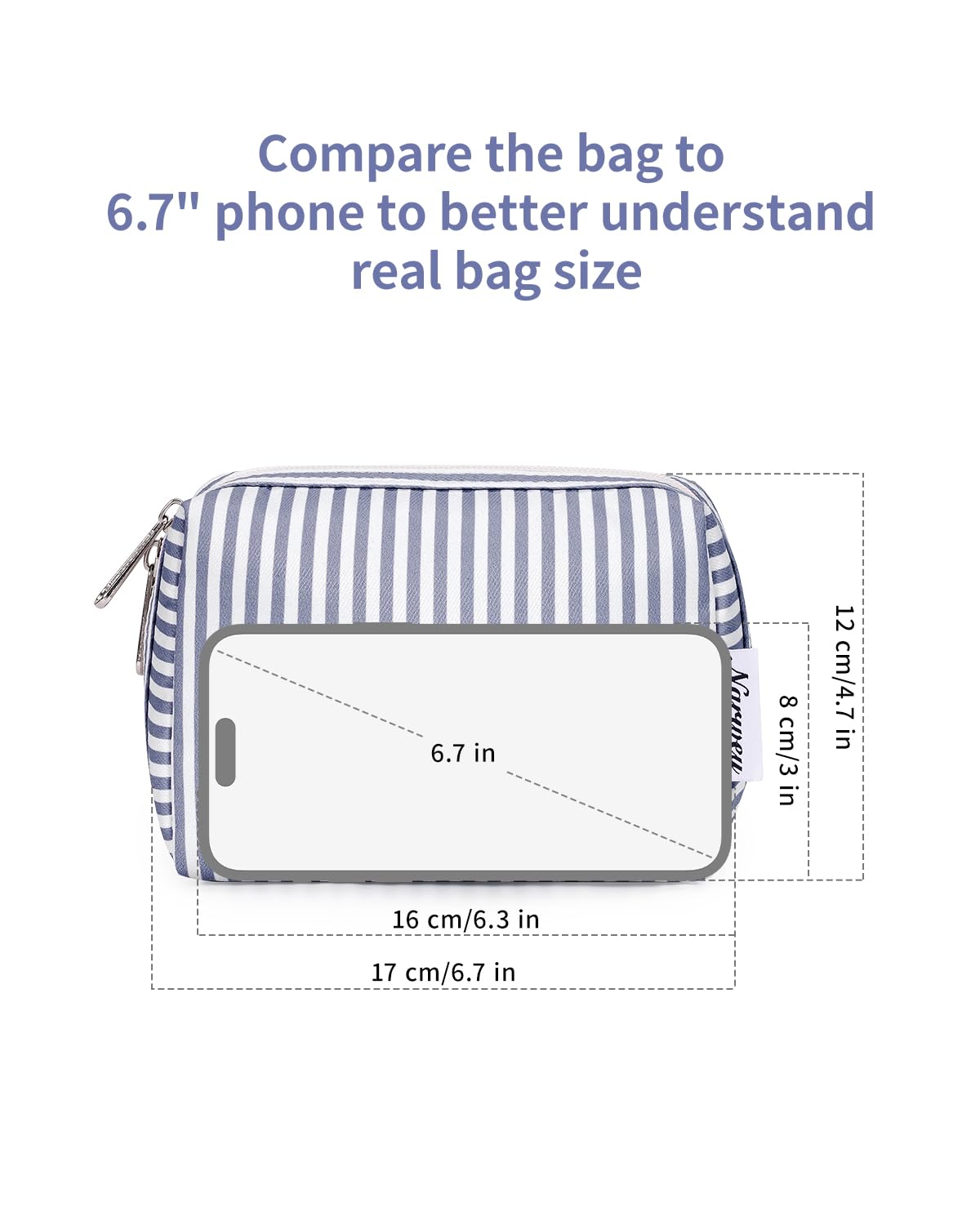 Narwey Small Striped Makeup Bag in a purse