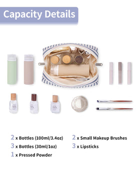 Narwey Small Striped Makeup Bag showing multiple compartments