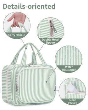 Narwey Striped Hanging Toiletry Bag close-up of zippers