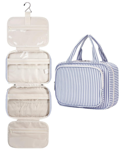 Narwey Striped Hanging Toiletry Bag front view in greyish blue