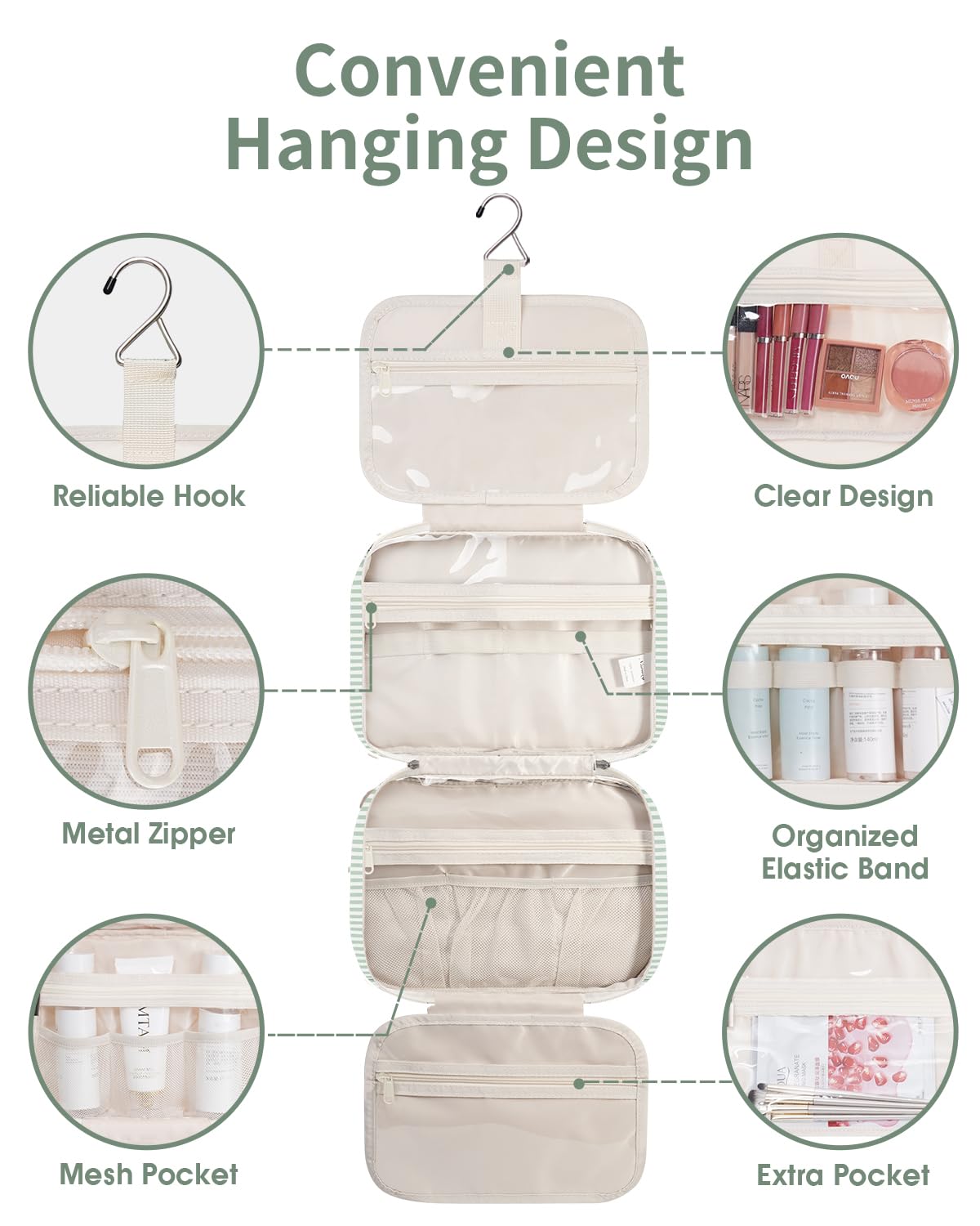 Narwey Striped Hanging Toiletry Bag hanging on hook