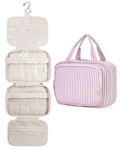Narwey Striped Hanging Toiletry Bag in Dusty Pink Stripe front view