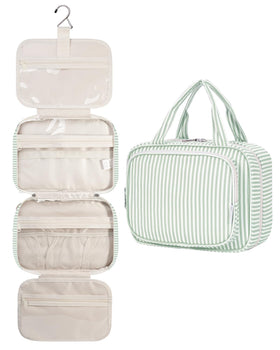 Narwey Striped Hanging Toiletry Bag mint green front view