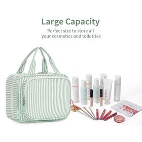 Narwey Striped Hanging Toiletry Bag showing interior mesh pockets