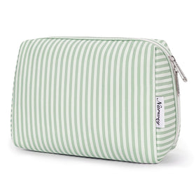 Narwey Striped Makeup Bag large mint green stripe front view