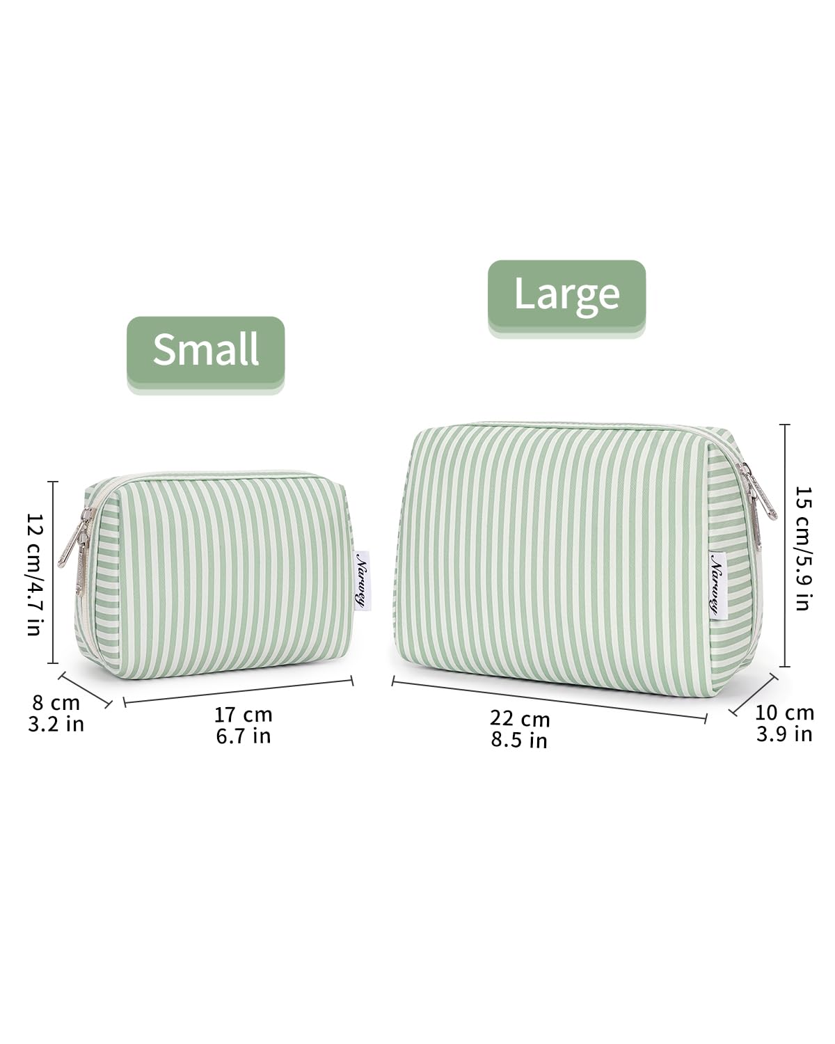 Narwey Striped Makeup Bag large mint green stripe packaging