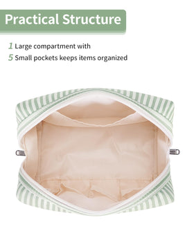Narwey Striped Makeup Bag large mint green stripe with compartments