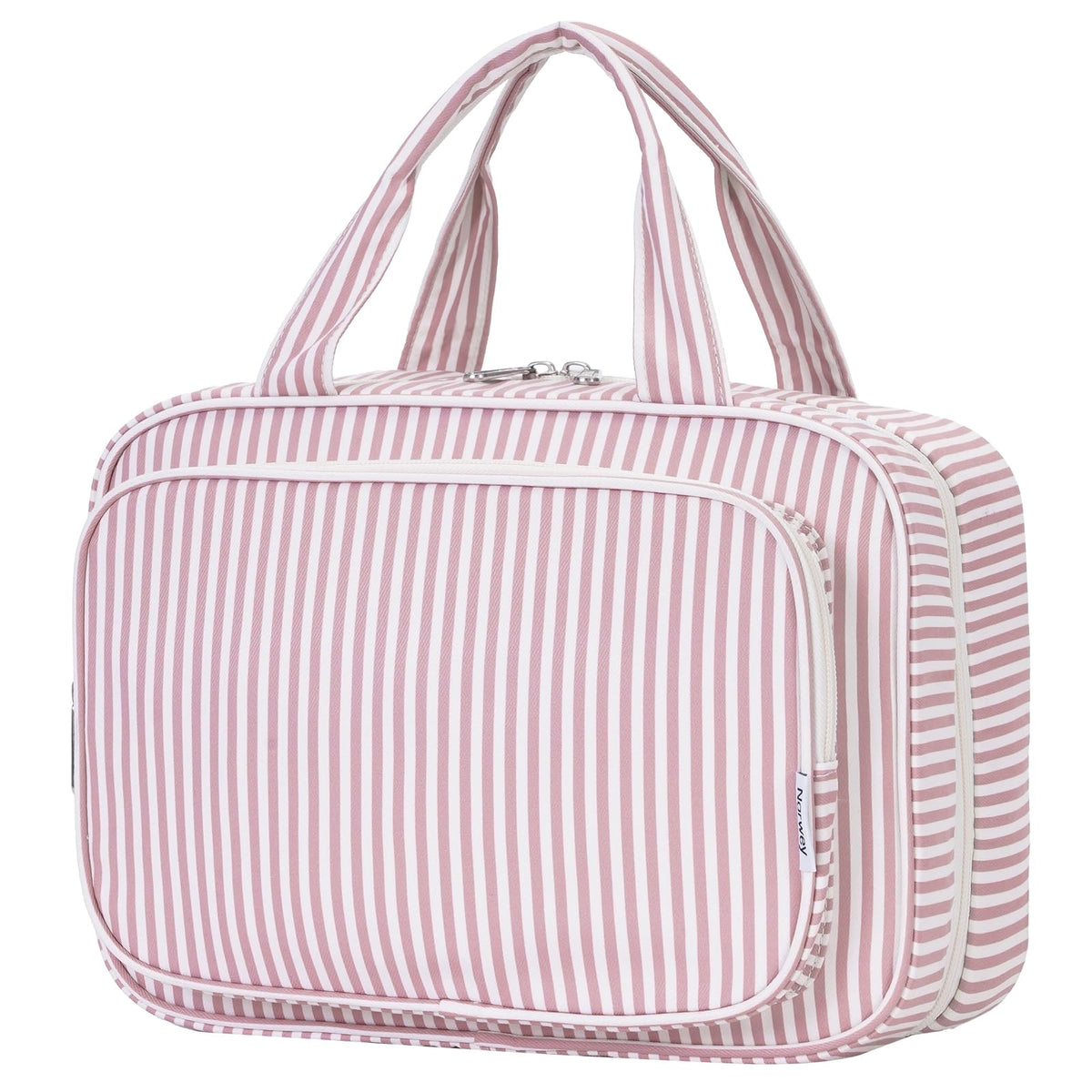 Narwey Striped Travel Toiletry Bag front view in Dusty Pink Stripe