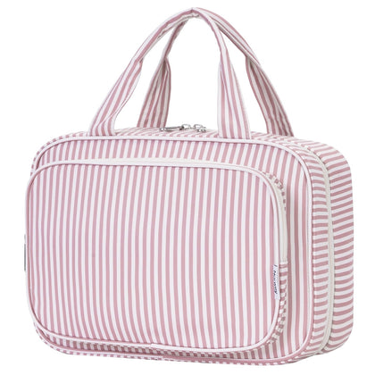 Narwey Striped Travel Toiletry Bag front view in Dusty Pink Stripe