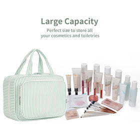 Narwey Striped Travel Toiletry Bag Mint Green padded fabric close-up