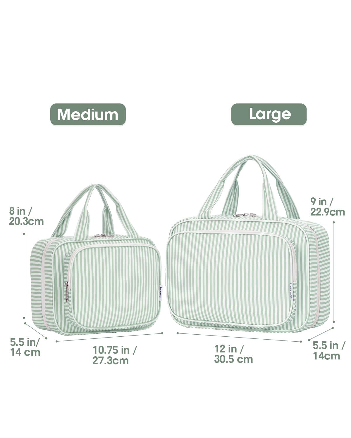 Narwey Striped Travel Toiletry Bag Mint Green side view