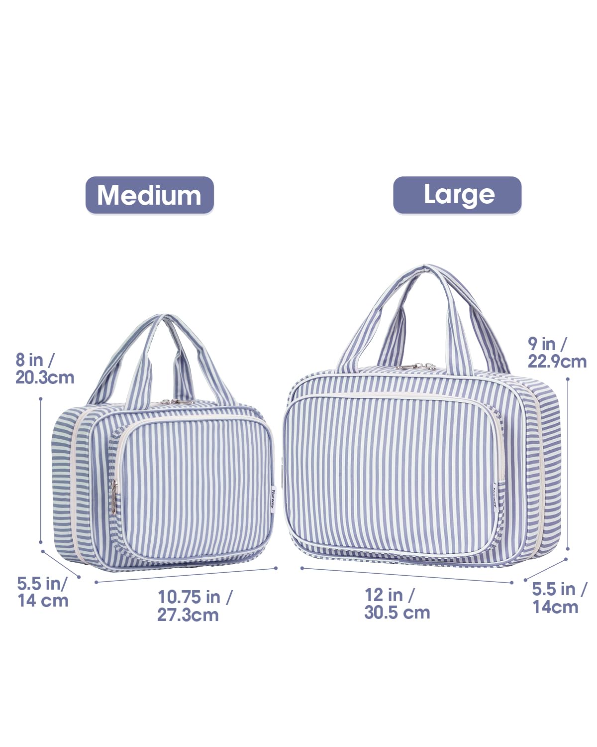 Narwey Striped Travel Toiletry Bag open showing multiple compartments
