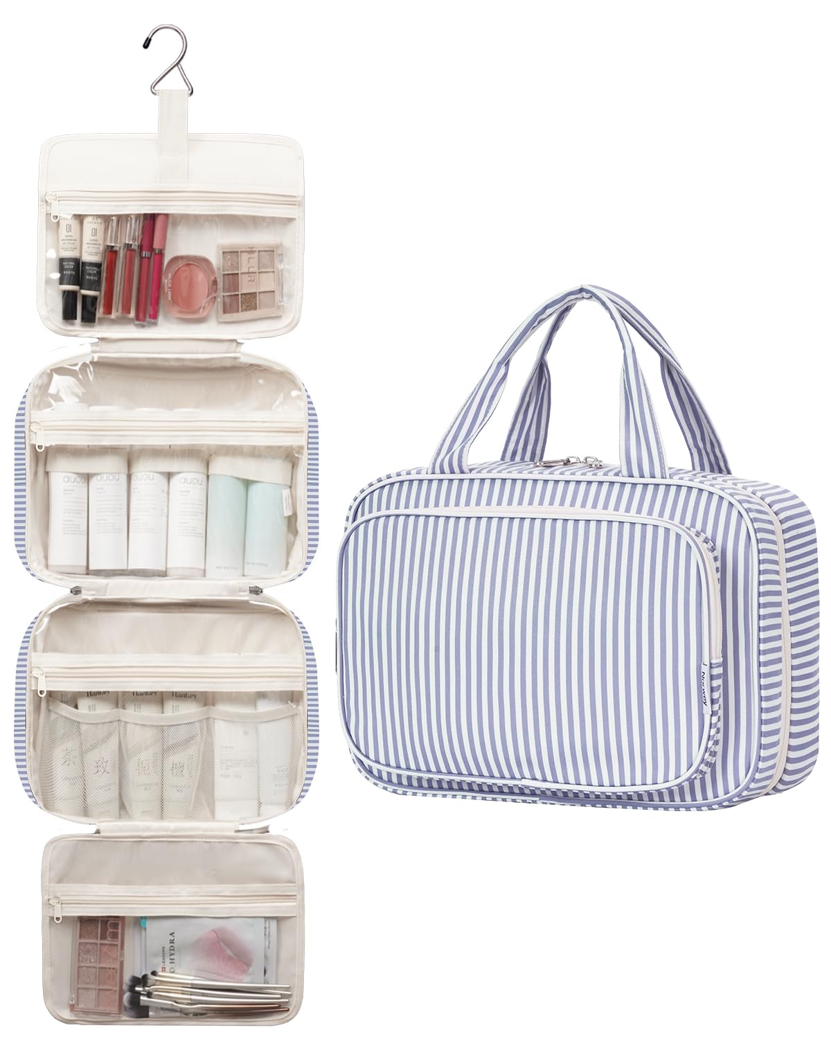 Narwey Striped Travel Toiletry Bag side view with zipper detail