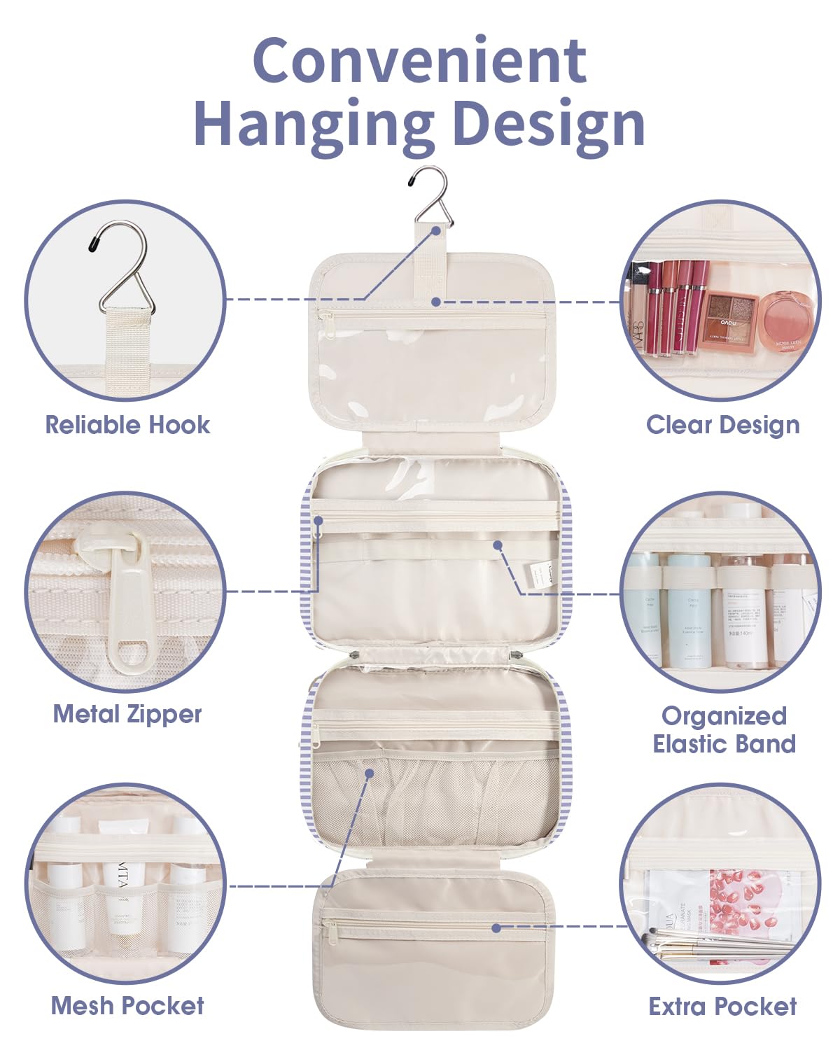 Narwey Toiletry Bag hanging from a towel rack