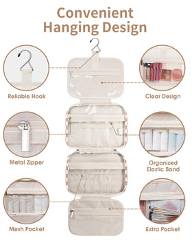 Narwey Travel Toiletry Bag displayed on a table with toiletries inside