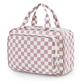Narwey Travel Toiletry Bag dusty pink checkerboard front view