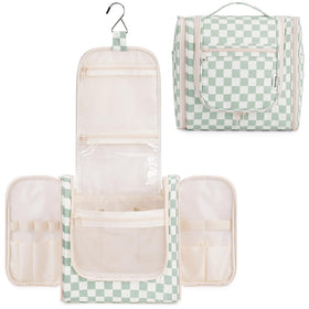 Narwey Travel Toiletry Bag front view in mint green checkerboard