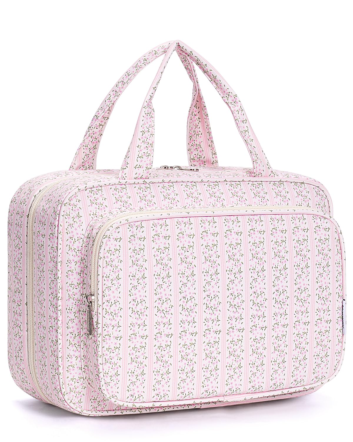 Narwey Travel Toiletry Bag front view in Pink Flower Buds