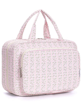 Narwey Travel Toiletry Bag front view in Pink Flower Buds