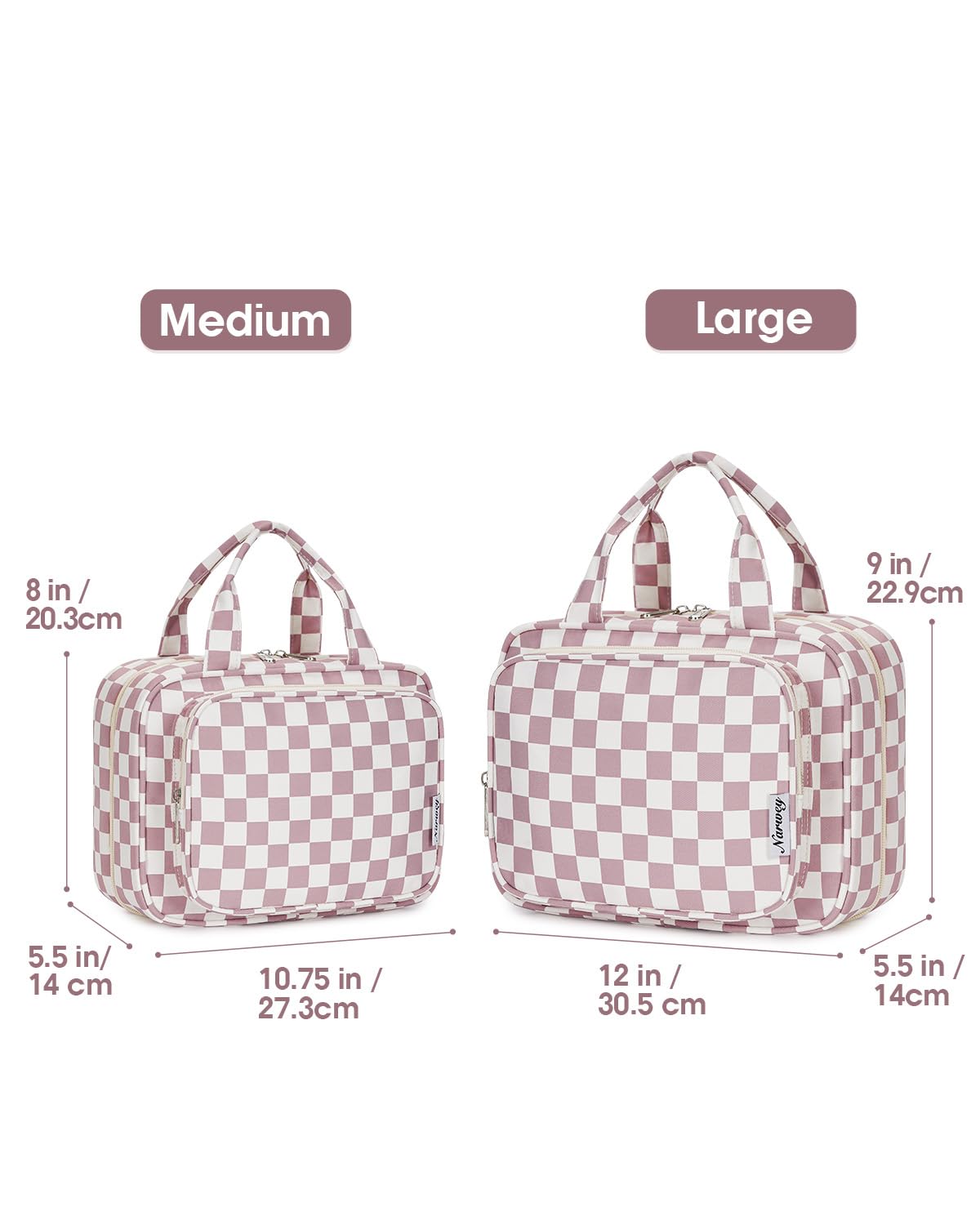 Narwey Travel Toiletry Bag hanging from a towel rack