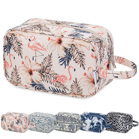 Narwey Travel Toiletry Bag in Beige Flamingo front view