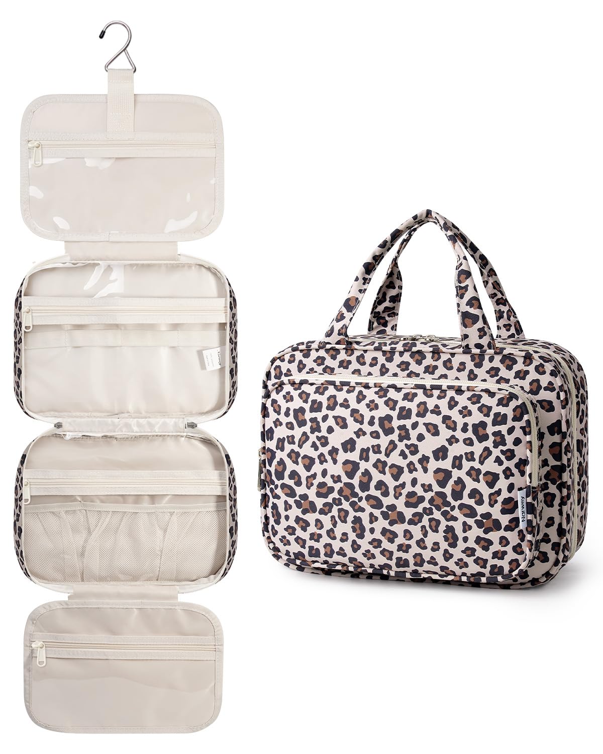 Narwey Travel Toiletry Bag in Beige Leopard front view