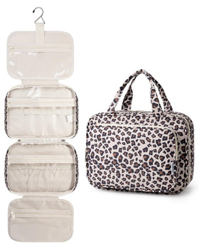 Narwey Travel Toiletry Bag in Beige Leopard front view