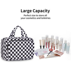 Narwey Travel Toiletry Bag Large Black Checkerboard fabric detail