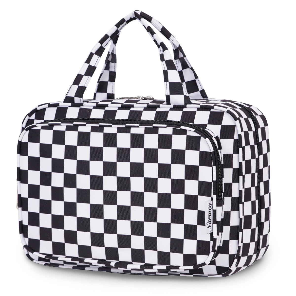 Narwey Travel Toiletry Bag Large Black Checkerboard front view