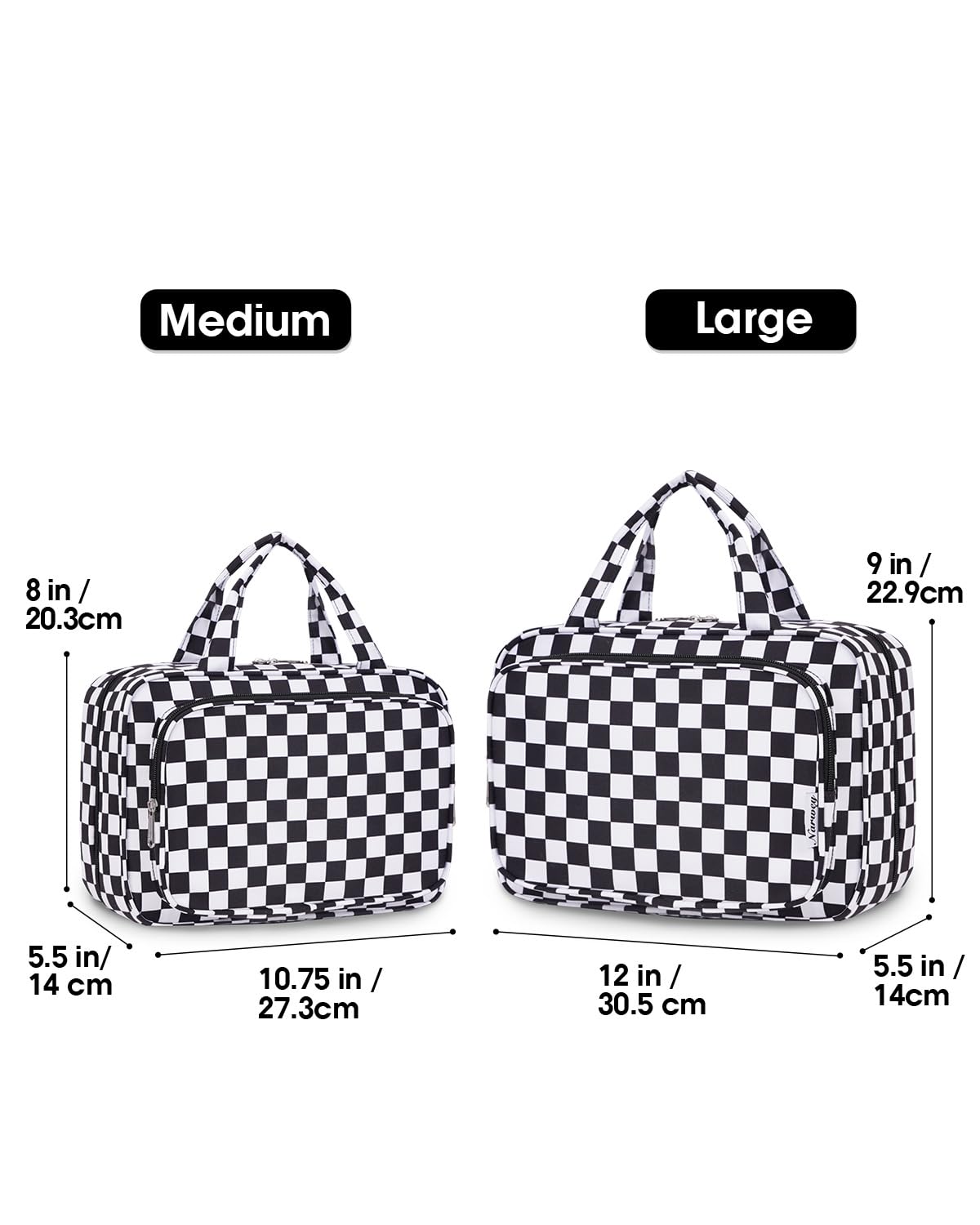 Narwey Travel Toiletry Bag Large Black Checkerboard open compartments