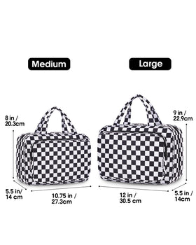 Narwey Travel Toiletry Bag Large Black Checkerboard open compartments