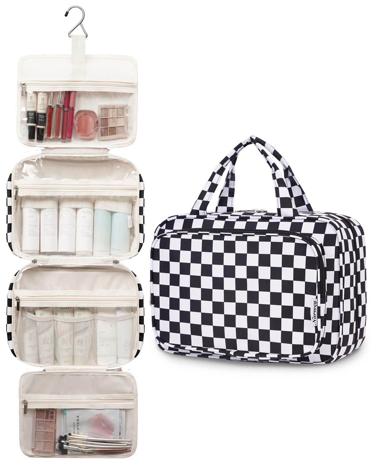 Narwey Travel Toiletry Bag Large Black Checkerboard side view