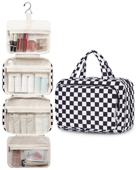 Narwey Travel Toiletry Bag Large Black Checkerboard side view