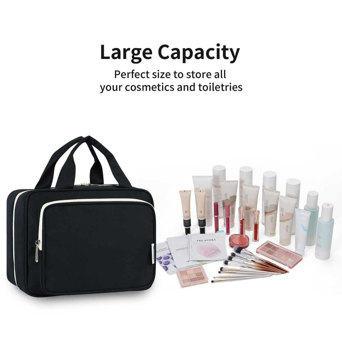 Narwey Travel Toiletry Bag large black fabric texture close-up