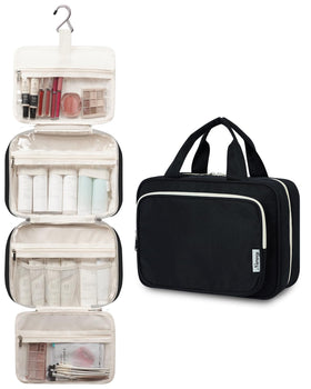 Narwey Travel Toiletry Bag large black opened showing compartments