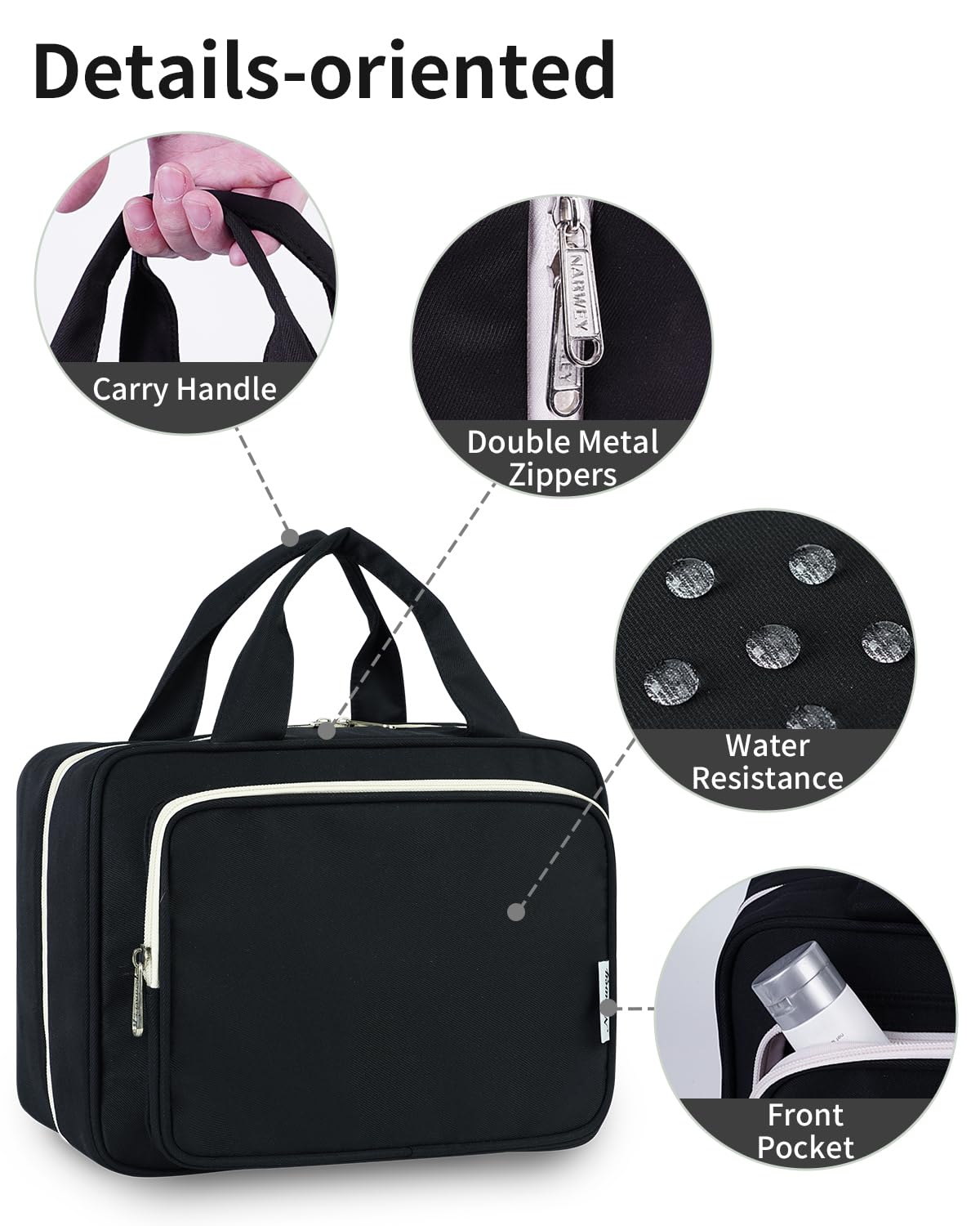 Narwey Travel Toiletry Bag large black with travel accessories