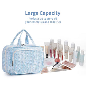 Narwey Travel Toiletry Bag Large Blue Flower Buds close-up of zippers