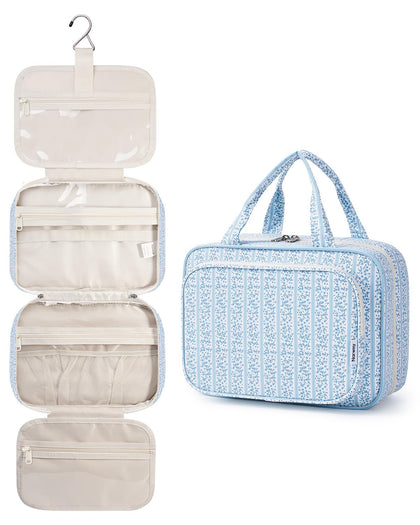 Narwey Travel Toiletry Bag Large Blue Flower Buds front view