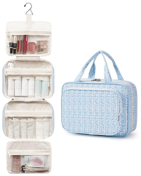 Narwey Travel Toiletry Bag Large Blue Flower Buds side view