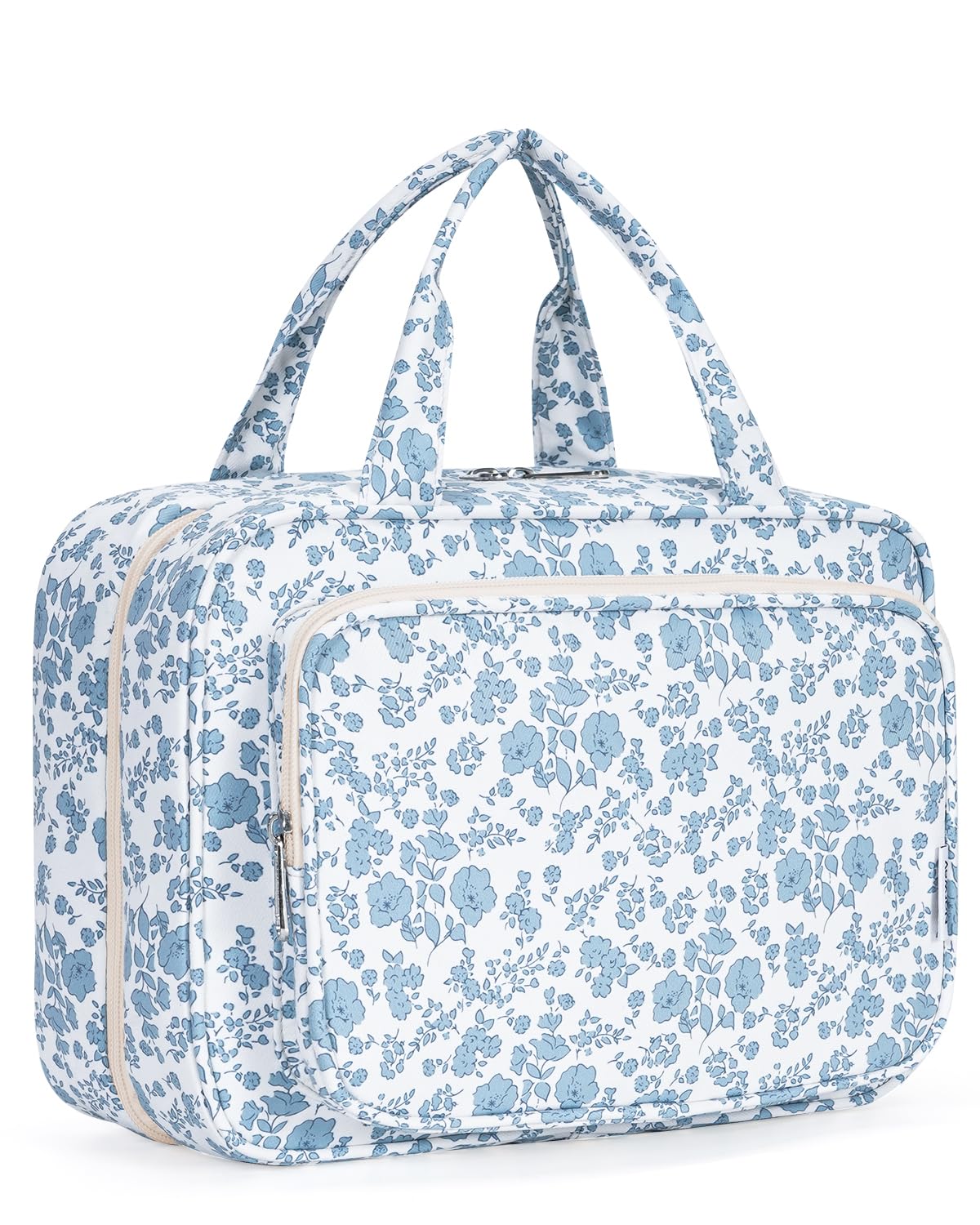 Narwey Travel Toiletry Bag large blue flower front view
