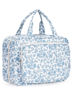 Narwey Travel Toiletry Bag large blue flower front view