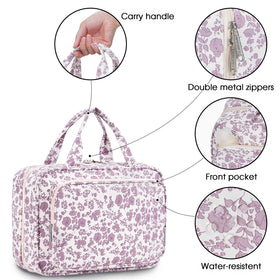 Narwey Travel Toiletry Bag Large Dusty Pink Flower close-up of zipper